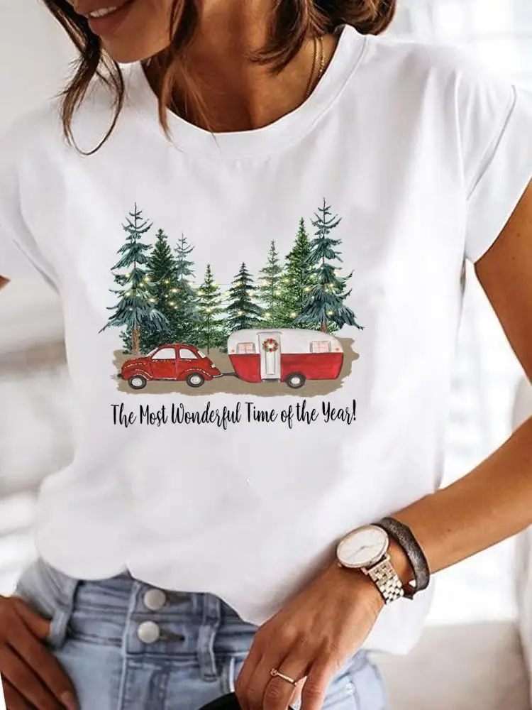 Watercolor Lovely Time Women Fashion Christmas New Year Holiday Tee Clothes Clothing Print Graphic Short Sleeve T Female T-shirt