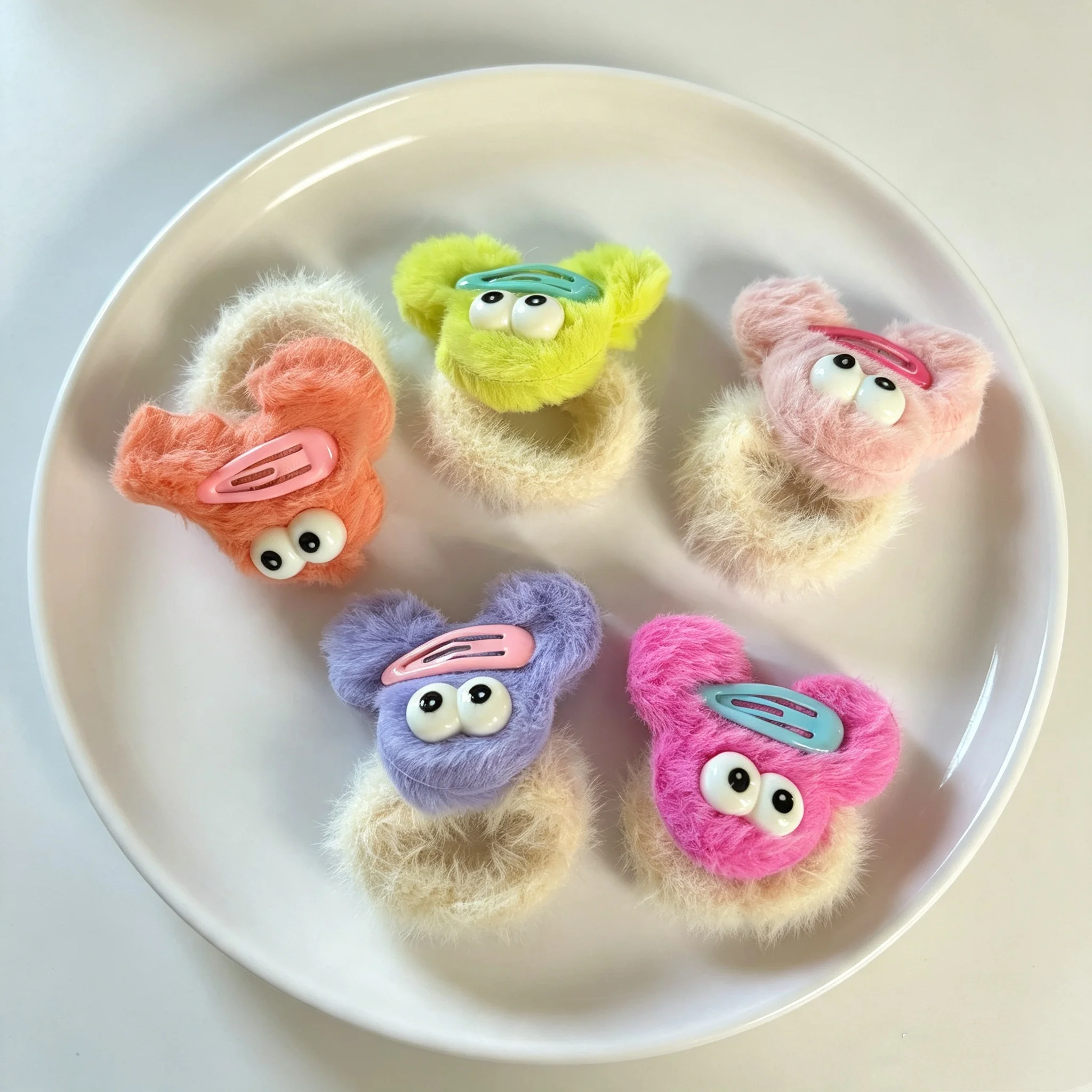 1Pair New Elastic Rope Hair Tie Big-eyed Monster For Women DIY Accessories Girls Funny Imitation Mink Plush Toy Pendant Jewelry