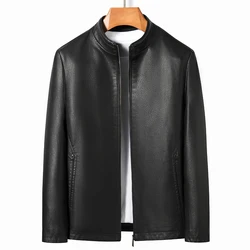 YN-2263 Autumn And Spring Men's Stand Collar Jacket Natural Leather Thin Section Plus Velvet Fashion  Jacket Motorcycle Youth