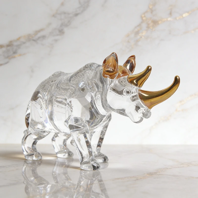 

1Pcs Crystal Rhino Statue Desktop Decoration Golden Horn Rhino Sculpture Minimalist Animal Room Aesthetic Decoration