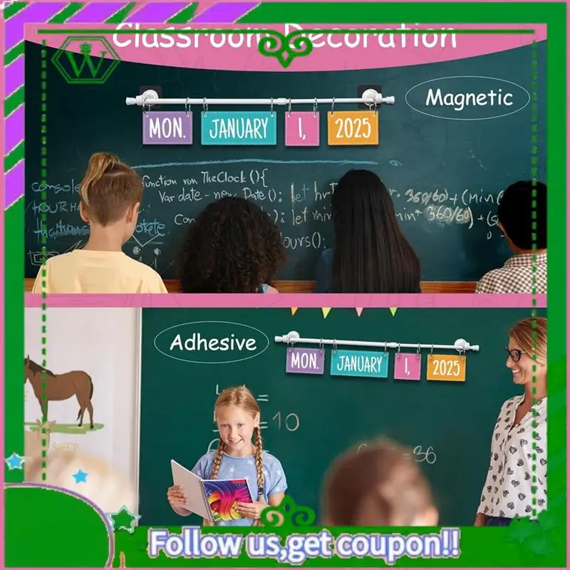 교실 장식용 홀더가 있는 ABIK-컬러풀 플립 교실 달력, 날짜 카드 54개 포함 게시판 세트
