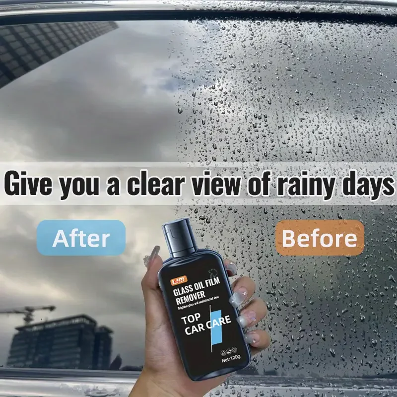 Glass oil film remover, windshield water spot remover,providing streak-free shine for colored and clear glass.