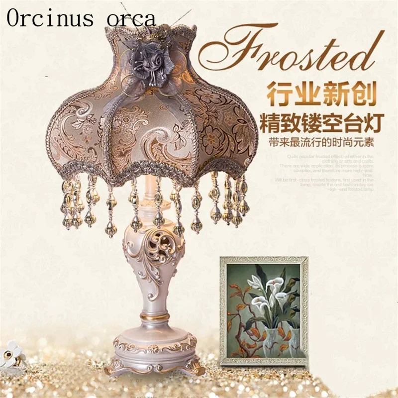 European Garden carved table lamp living room bedside lamp creative color painted luxurious resin desk lamp free shipping