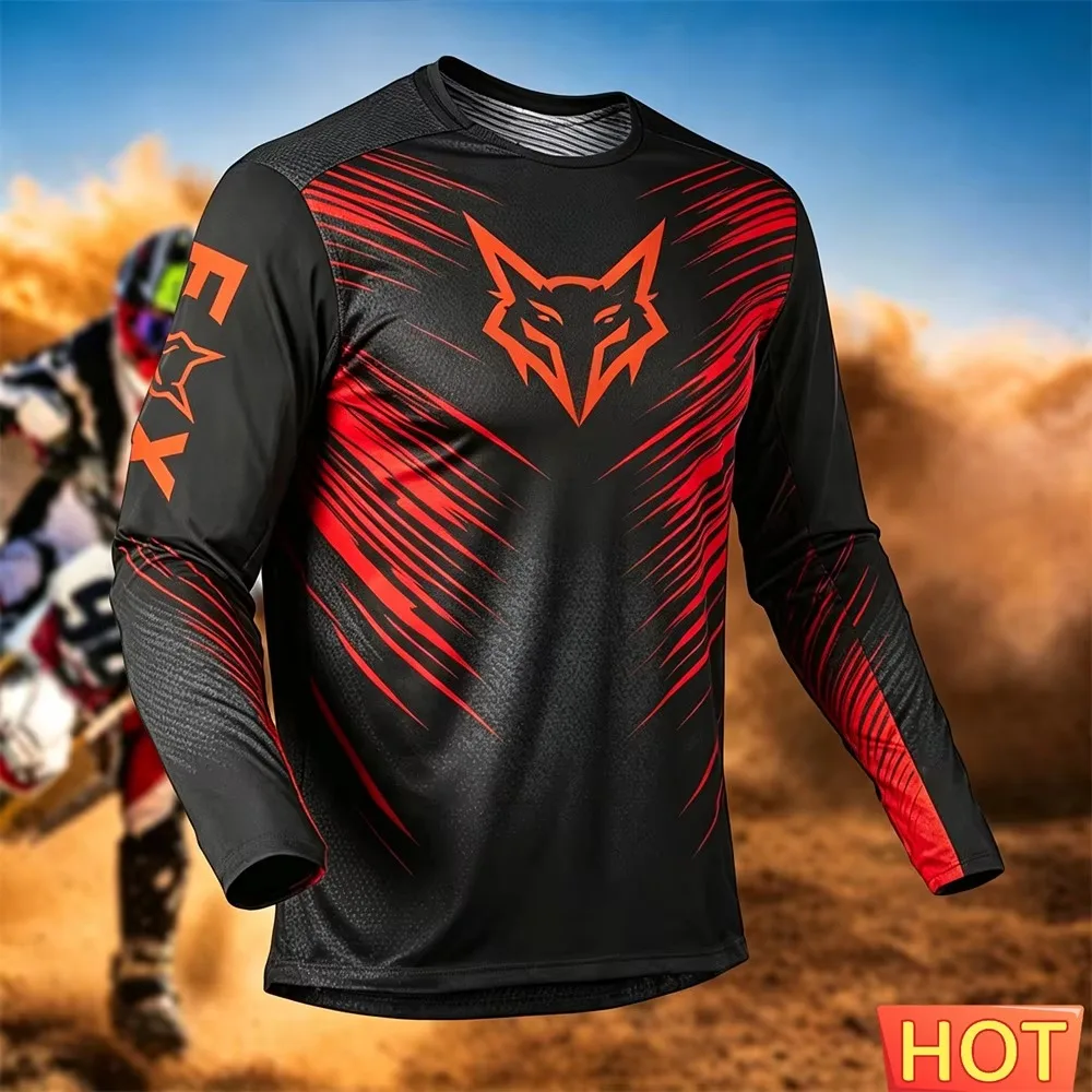 Herren-Motorradtrikot mit 3D-Druck und langen Ärmeln, schnelltrocknendes Sommer-Offroad-Shirt, MTB-Mountainbike-Motocross-Trainings- und Abenteuertrikot – Detail 5