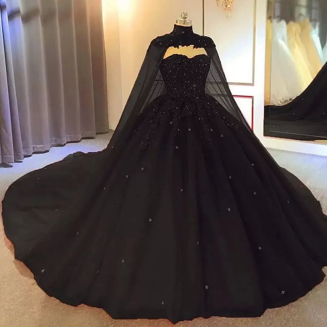 Ball Gown Princess Evening Night Dresses Cape Sweetheart Beaded Lace Tulle Prom Formal Party Gowns Wedding فساتين السه Quinceane