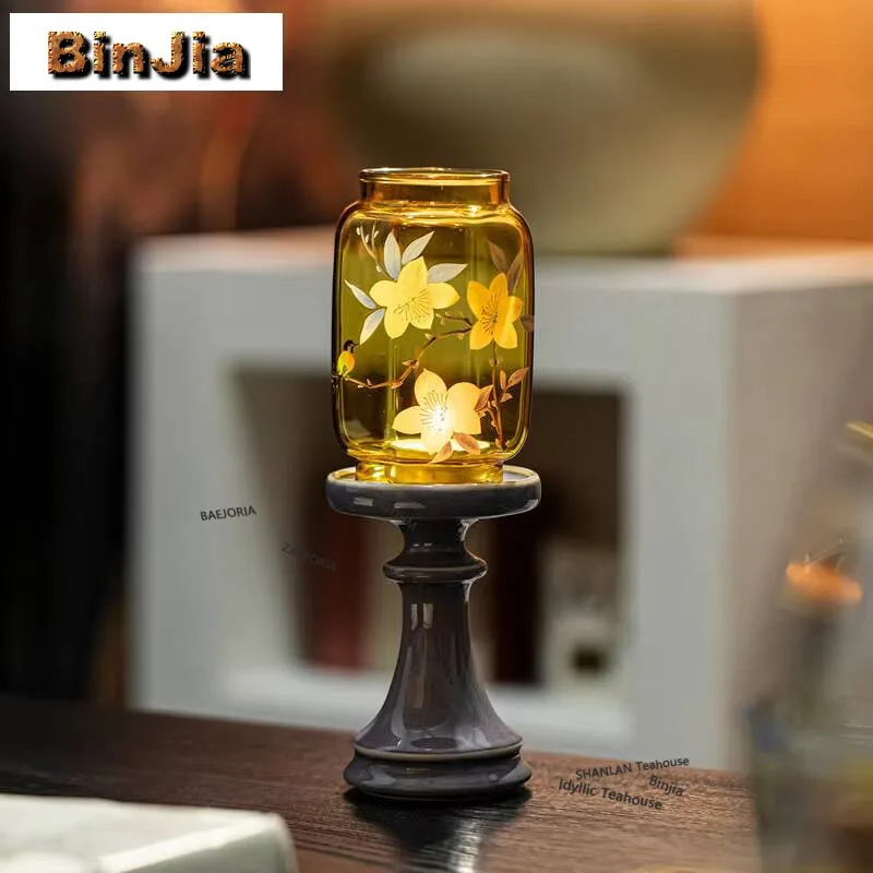 Glass Hand Painted Lily Candle Holder Handmade Scented Aromatic Candles Candle Lights Teaset Centerpiece Equipment Collection