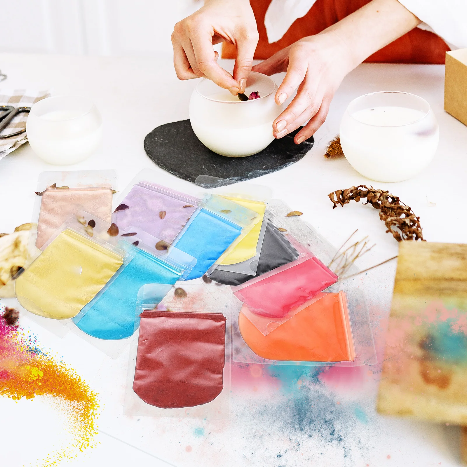 

10 Bags Mica Powder Eye Shadow Powder DIY Multi-Use Colorful Pearl Pigment for Nail Art Resin Craft Soap