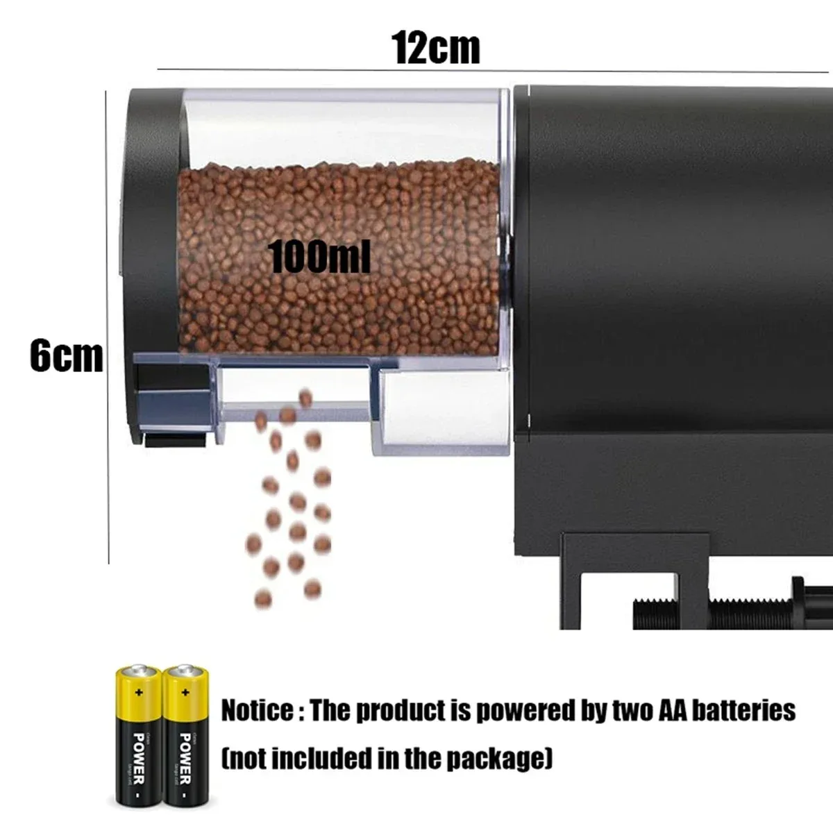 Automatischer Fischfutterspender, 100 ml Fassungsvermögen, batteriebetrieben, programmierbarer Timer für Aquarien, einfach einzustellen, Urlaubsgebrauch – Detail 1