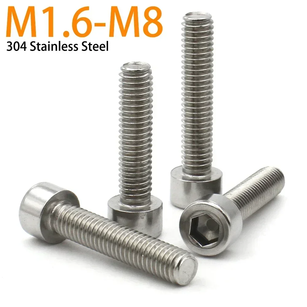 5-50pcs M1.6 M2 M2.5 M3 M4 M5 M6 M8 DIN912 304 Stainless Steel A2-70 Hexagon Hex Socket no knurled Cap Head Allen Screw Bolt