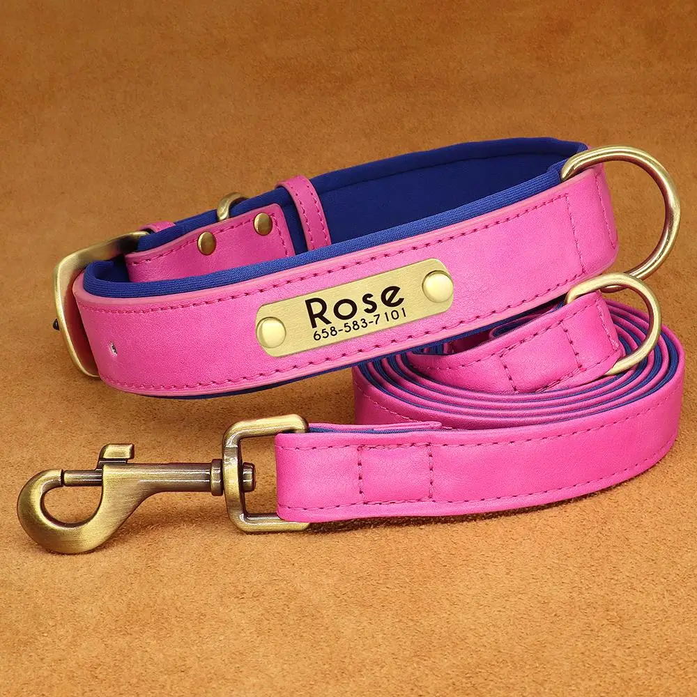 Set aus Hundehalsband und Leine aus PU-Leder, weiches, langlebiges Hundehalsbänder aus schlichtem Leder, 1,5 m Blei, verstellbar, für kleine, mittelgroße Hunde, Mops – Detail 17