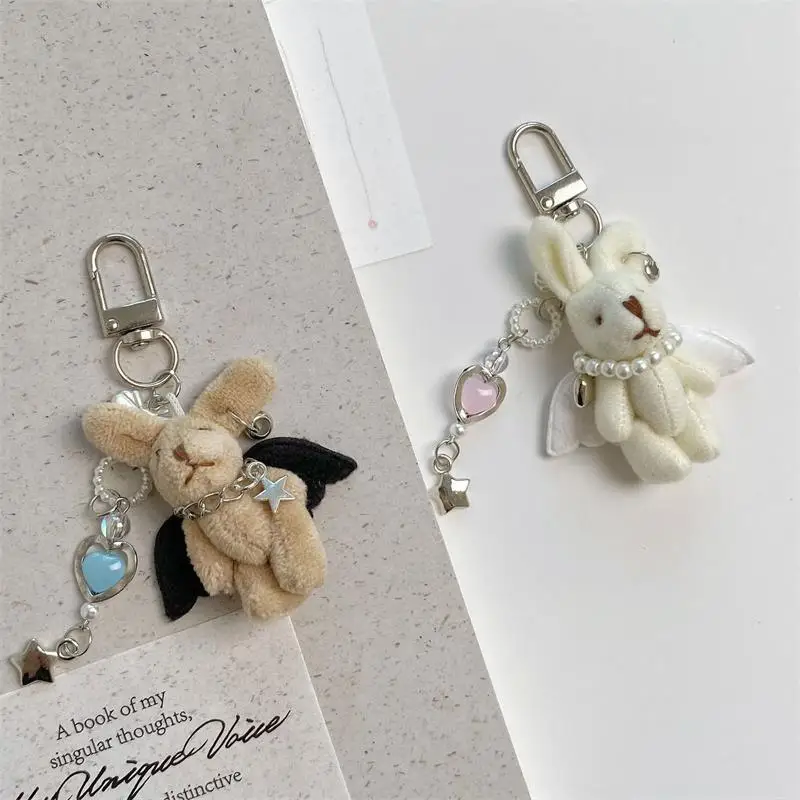 Xm1pc Sweet Punk Angel Rabbit Plush Keychain Pendant Phone Chain Backpack Fashion Trendy Women Bag Hanging Couple Accessory Gift