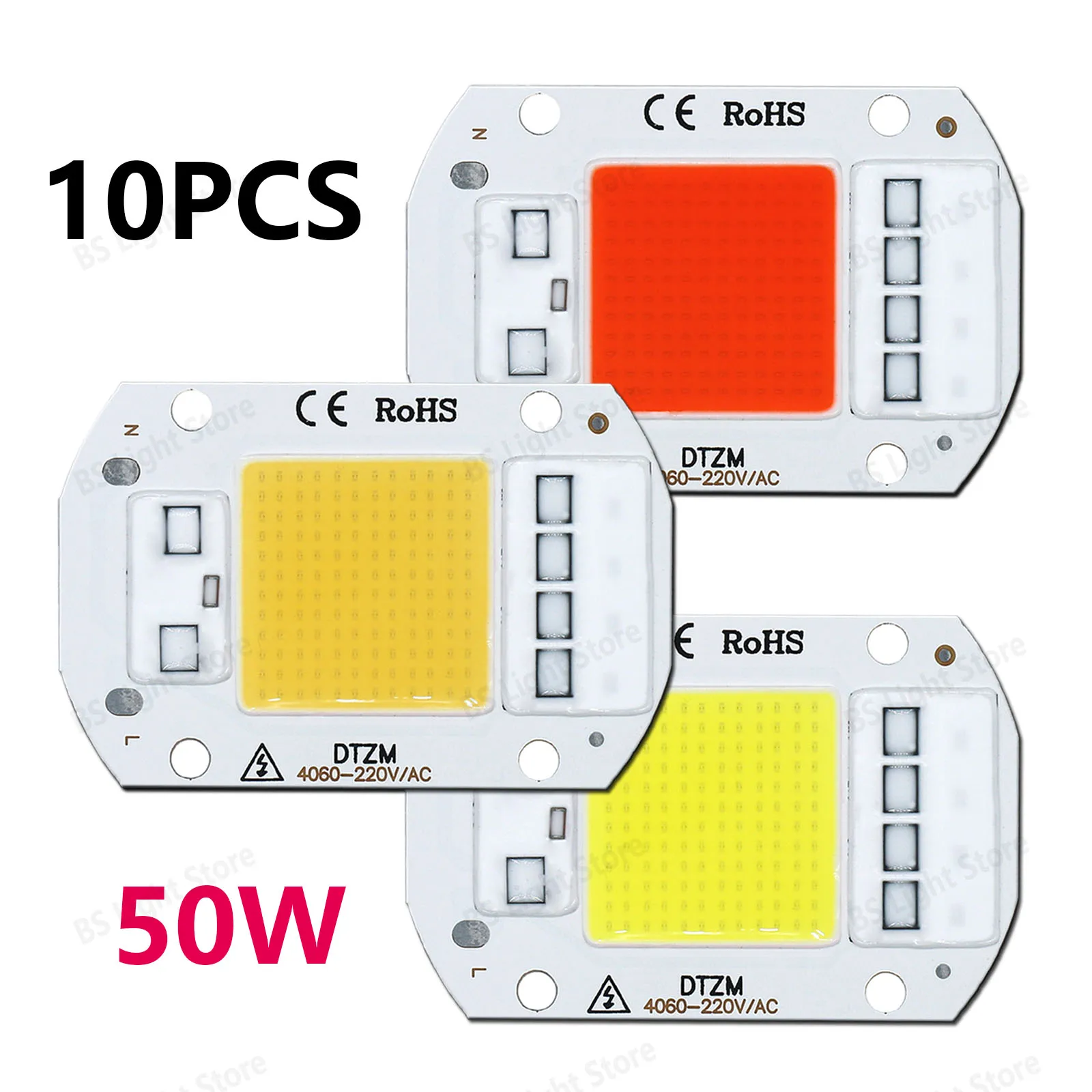 10pieces LED COB Chips Beads 50w led bulb Lamp 60*40mm led bulbs Lamp 220V For FloodLight Panel lights Natural white 4000K