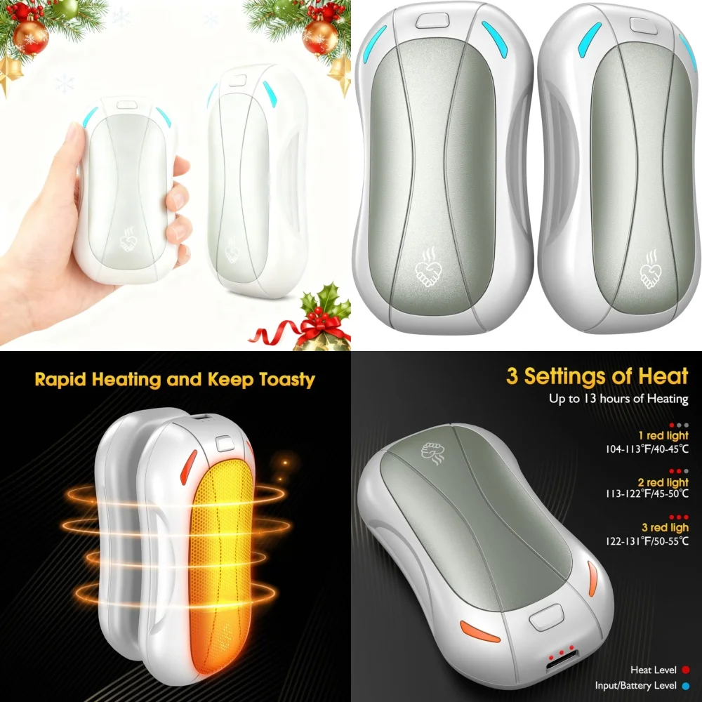 

Electric Heating Hand Warmer Rechargeable 6000mAh 2 Pack Fast Warm Up Portable USB Powered Winter Gift for Outdoor Activities