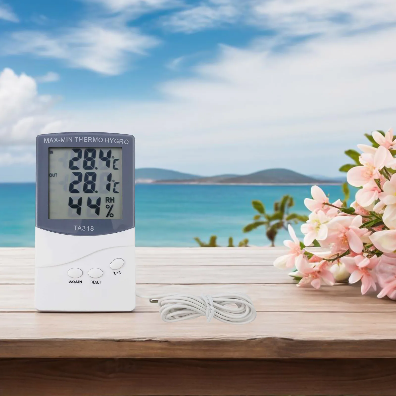 Indoor Outdoor Digital Thermometer Hygrometer Model TA318 Wall Mounted With Humidity And Temperature Monitoring Function