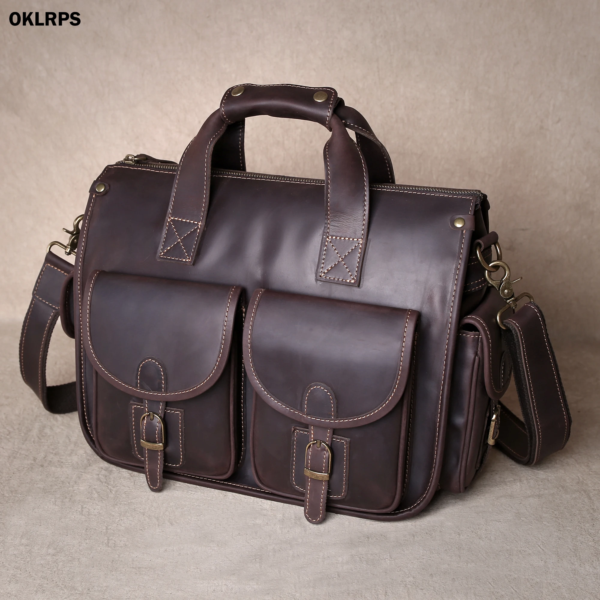 

Мужская сумка-портфель из натуральной кожи в ретро-стиле, однослойная, для ноутбука 14 дюймов, деловая и повседневная сумка через плечо