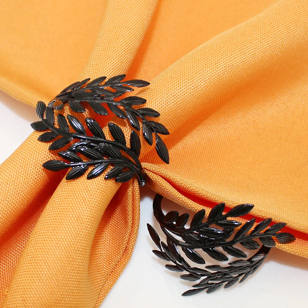 4Pcs Leaf Napkin Rings Metal Black Leaves Napkin Holders for Halloween Party Table Decoration HB74