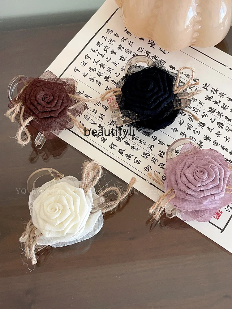 

Chinese-Style Dried Rose Mesh Grip Women's New High-Grade Flower Barrettes Headdress Flower