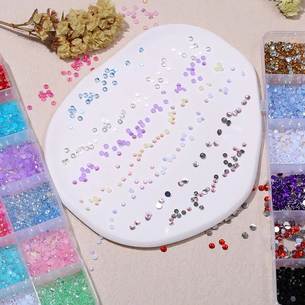 3500 Stuks Ronde Hars Platte Onderkant Kleur Glitter Steentjes Diy 3d Nail Art Decoratie Accessoires