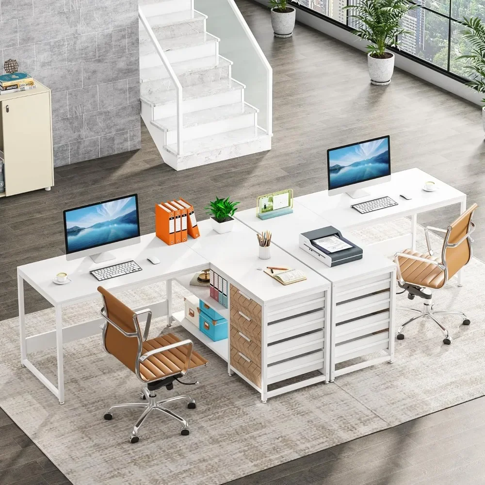 L Shaped Computer Desk with Storage Drawers, 59 inch Corner Desk with Shelves, Reversible L-Shaped Office Desk Study Writing