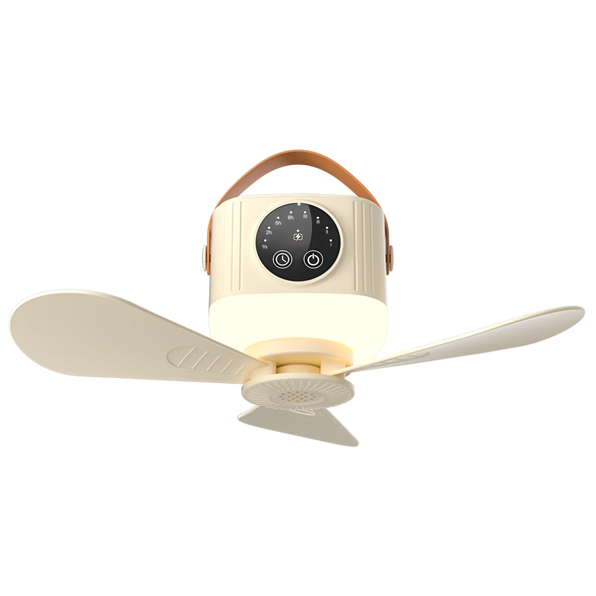 Wiederaufladbarer Hängeventilator, 3600 mAh, 4 Geschwindigkeitsstufen, 3 Lichtstufen, tragbarer USB-Deckenventilator für Zelt, Camping, Reisen