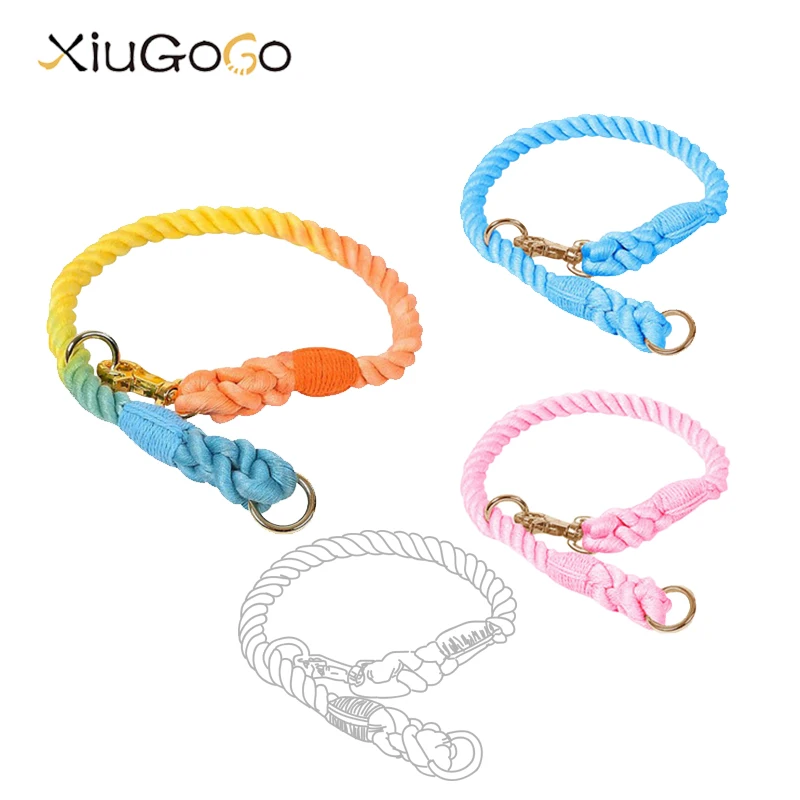 Strong Dog Colorful Tangle Handmade Braided Cotton Rainbow Double-headed Traction Rope For Medium Large Gift For Pet Accessories