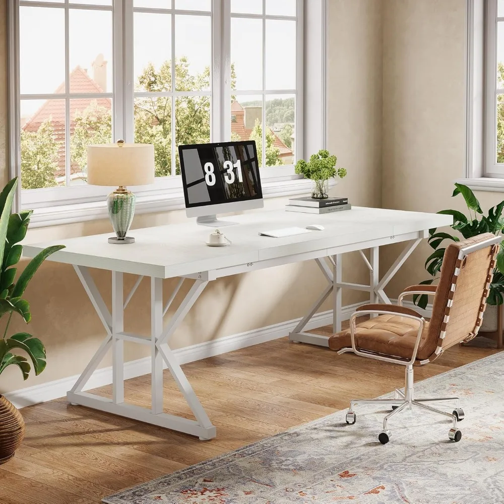 großer 70,86-Zoll-Chefschreibtisch, Home-Office-Computertisch im Industriestil, minimalistischer langer Schreibtisch für Business-Fu