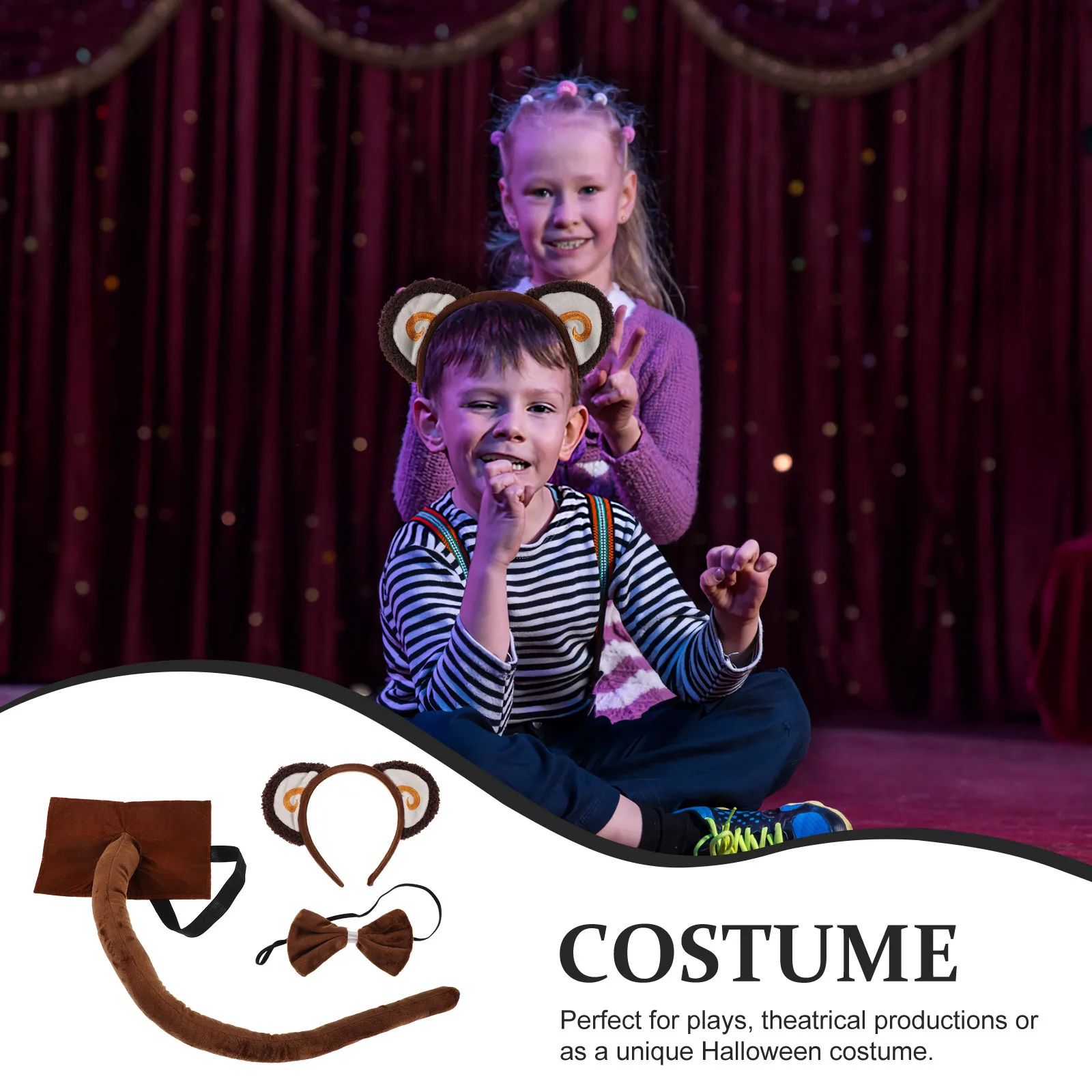 1Set Affe Kostüm Tier Zubehör Kinder Weiche Stirnband Schwanz Fliege Dschungel Party Cosplay Dress Up Kit Tier Ohren kostüm