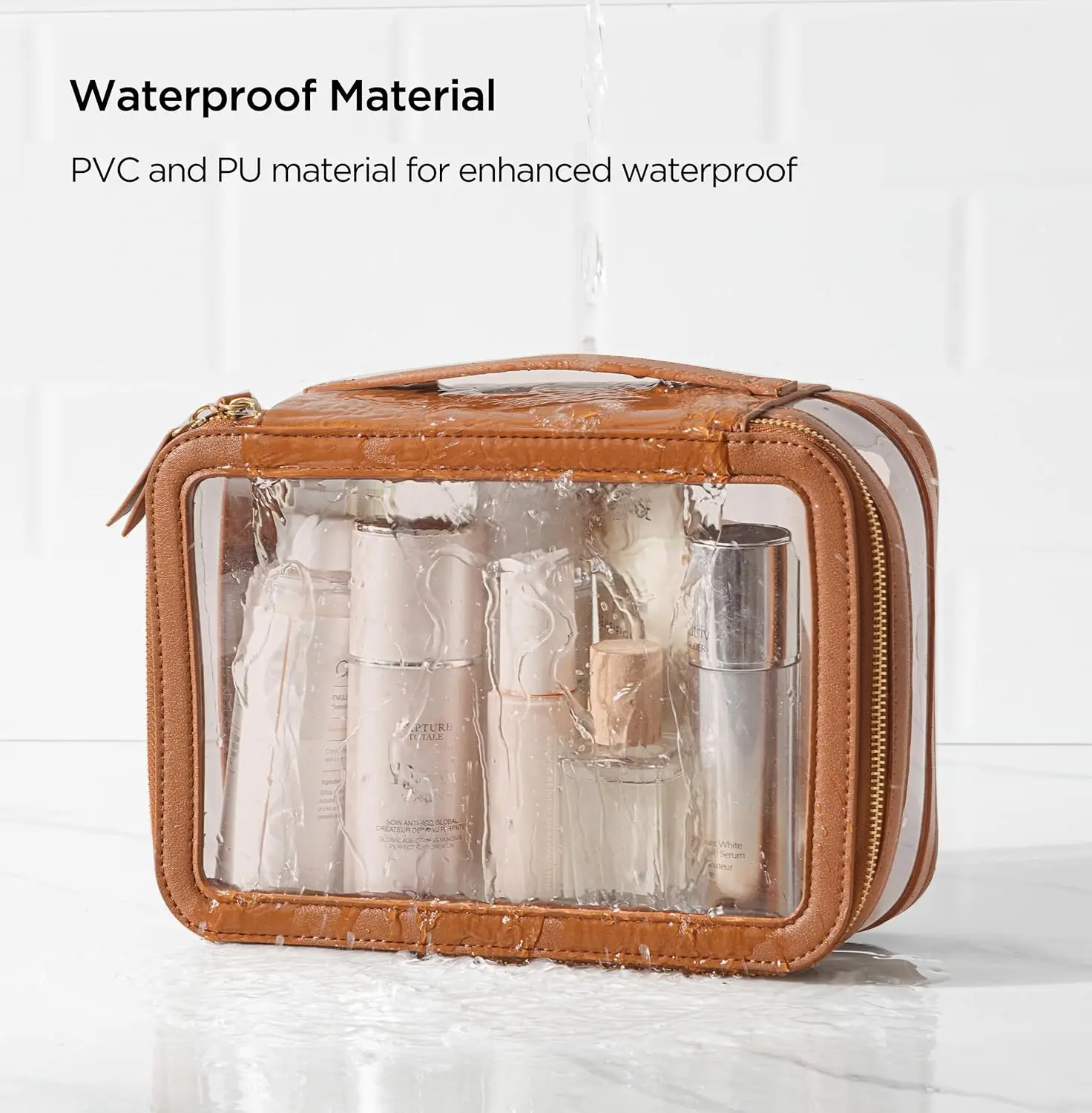 

New women's toiletry bag for business trips waterproof storage Large capacity portable pu double transparent makeup bag