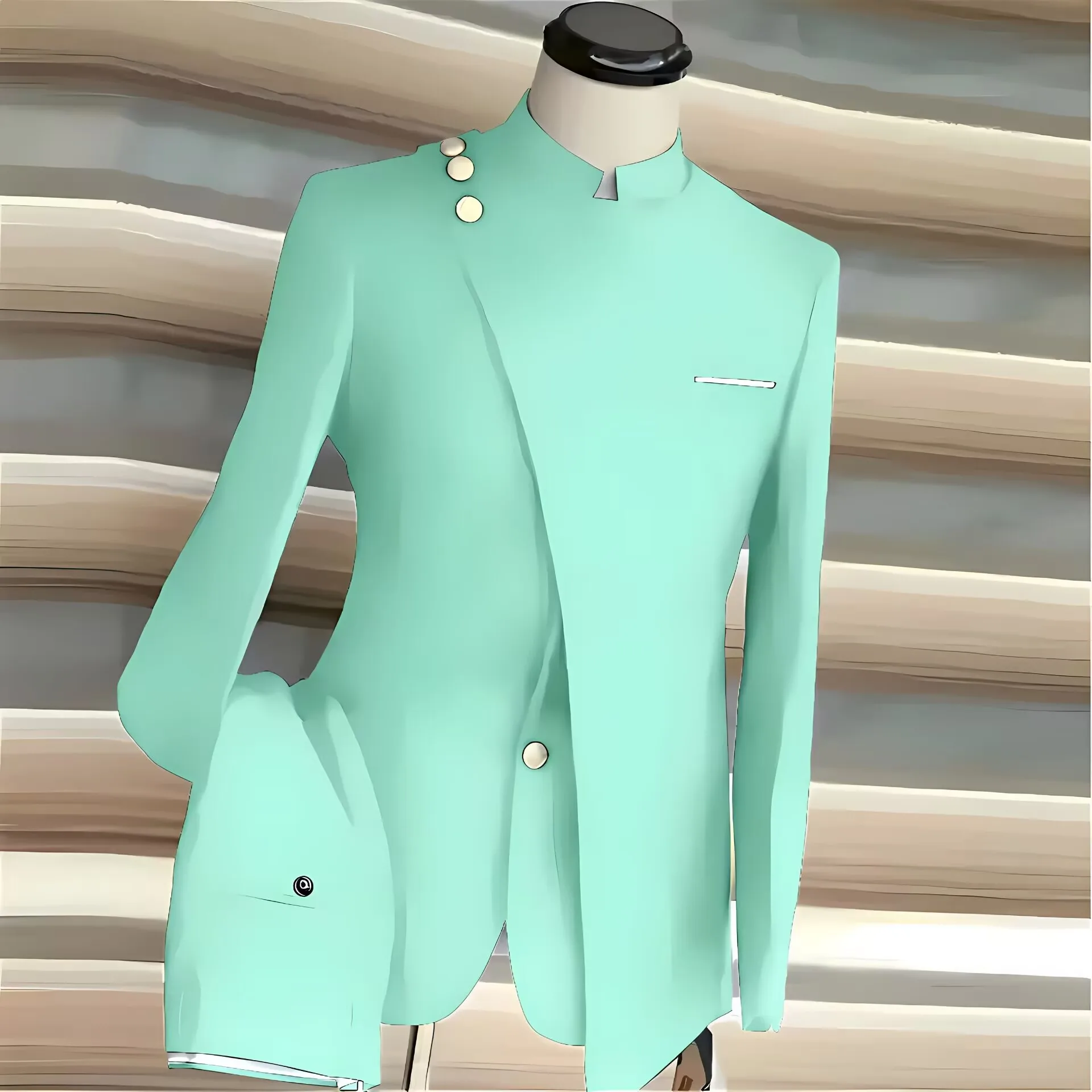 

Navy Blue Men's Suits Single Breasted Stand Lapel Blazer African Style Formal Occasion Party 2 Piece Jacket Pants Costume Homme