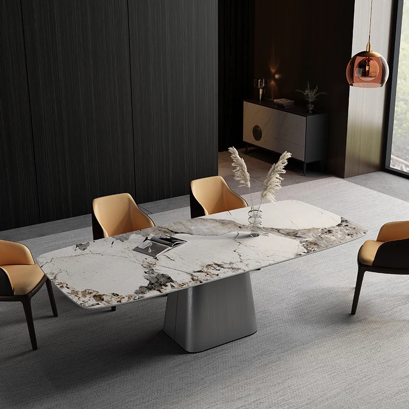 Light luxury Pandora rock table rectangular modern simple household stainless steel rock table