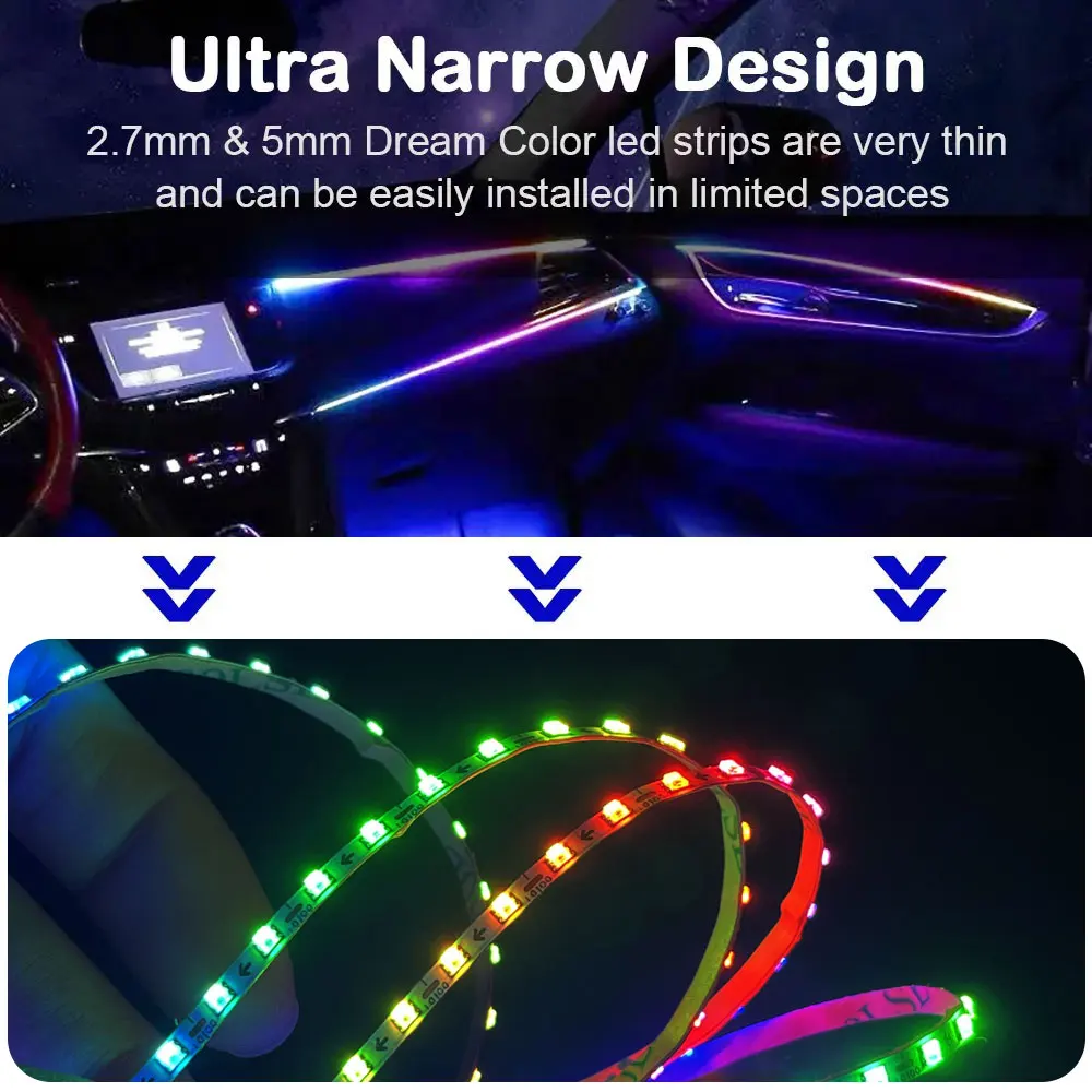 2.7mm Ultra Narrow WS2812B LED Strip Individually Addressable WS2812 2020SMD 160Leds/m Samrt Pixel Light White PCB DC5V/12V