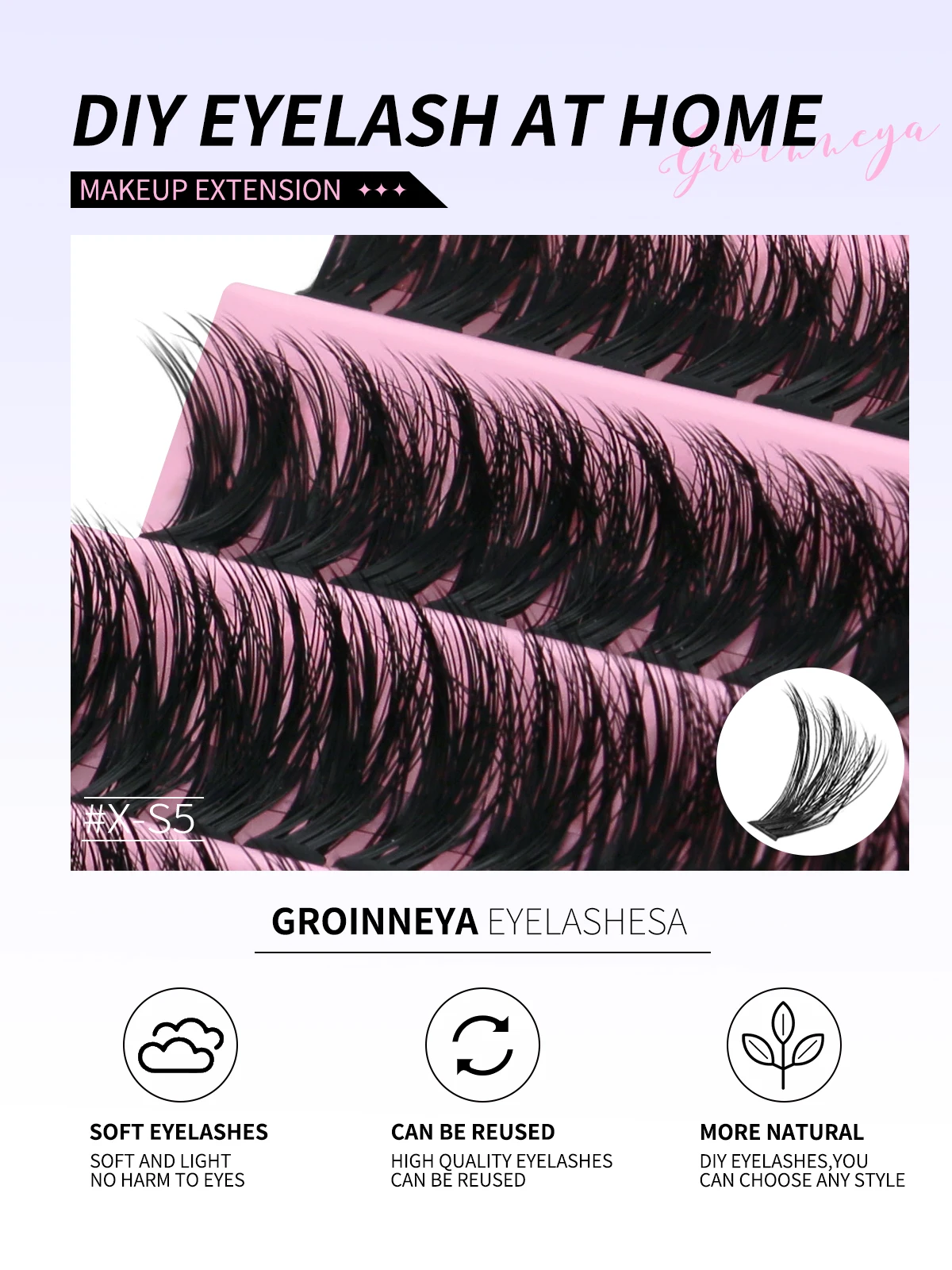 Lasvirey DIY 클러스터 속눈썹 키트 푹신한 속눈썹 연장 세트 자연스러운 볼륨 인조 밍크 속눈썹 혼합 트레이 개별 속눈썹 메이크업