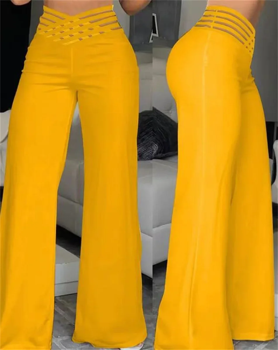 Elegante calça de cintura alta feminina, casual para escritório, cruzado pura malha remendo, malha remendo, calça casual, roupas Y2K