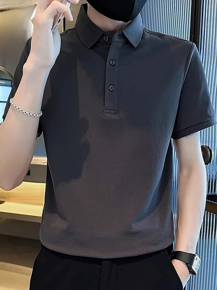 

Men's ort Sve irt Sli Trendy f Sve Turn Collar T-irt Summer Faionable Cotton Polyester Blend