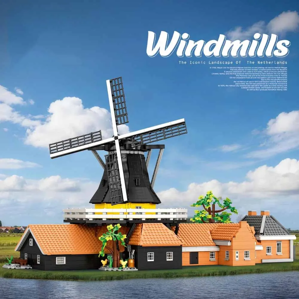 Creative idea MOC Dutch Windmill Town Building Block European Street View Assemble Construction Adult Collection Gift 4801pcs