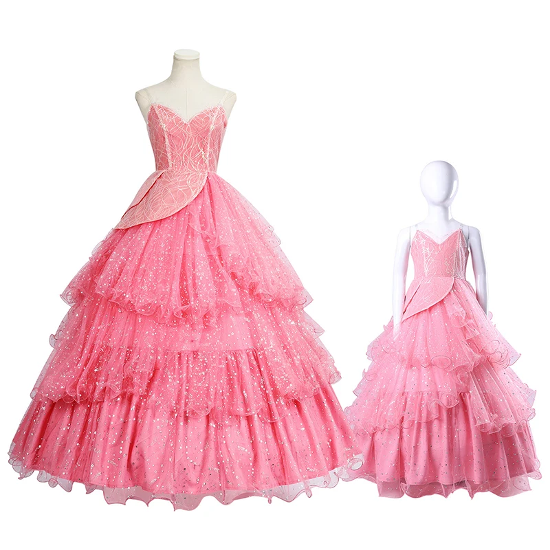Glinda Cosplay Kostüm Rosa Kleid Perücke Krone Petticoat Frauen Mädchen Party Ballkleid Königin Prinzessinnen Ballkleid Robe Outfits