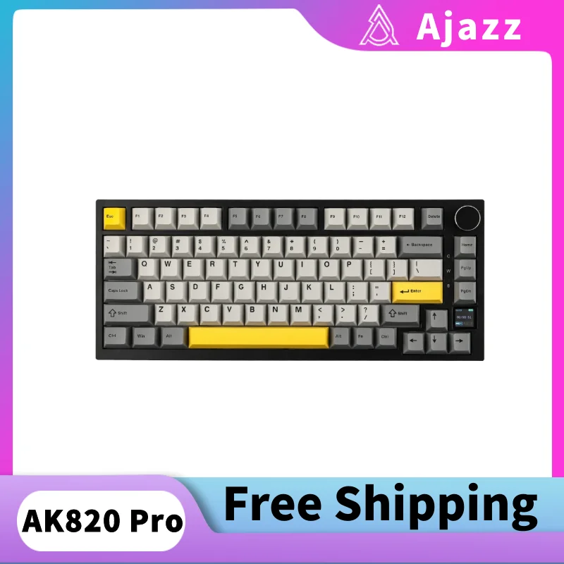 

Ajazz AK820 Pro Wireless Tri-mode RGB Keyboard 75% Layout Full Key Hot Swappable Gaming Keyboard with TFT Screen Low Latency