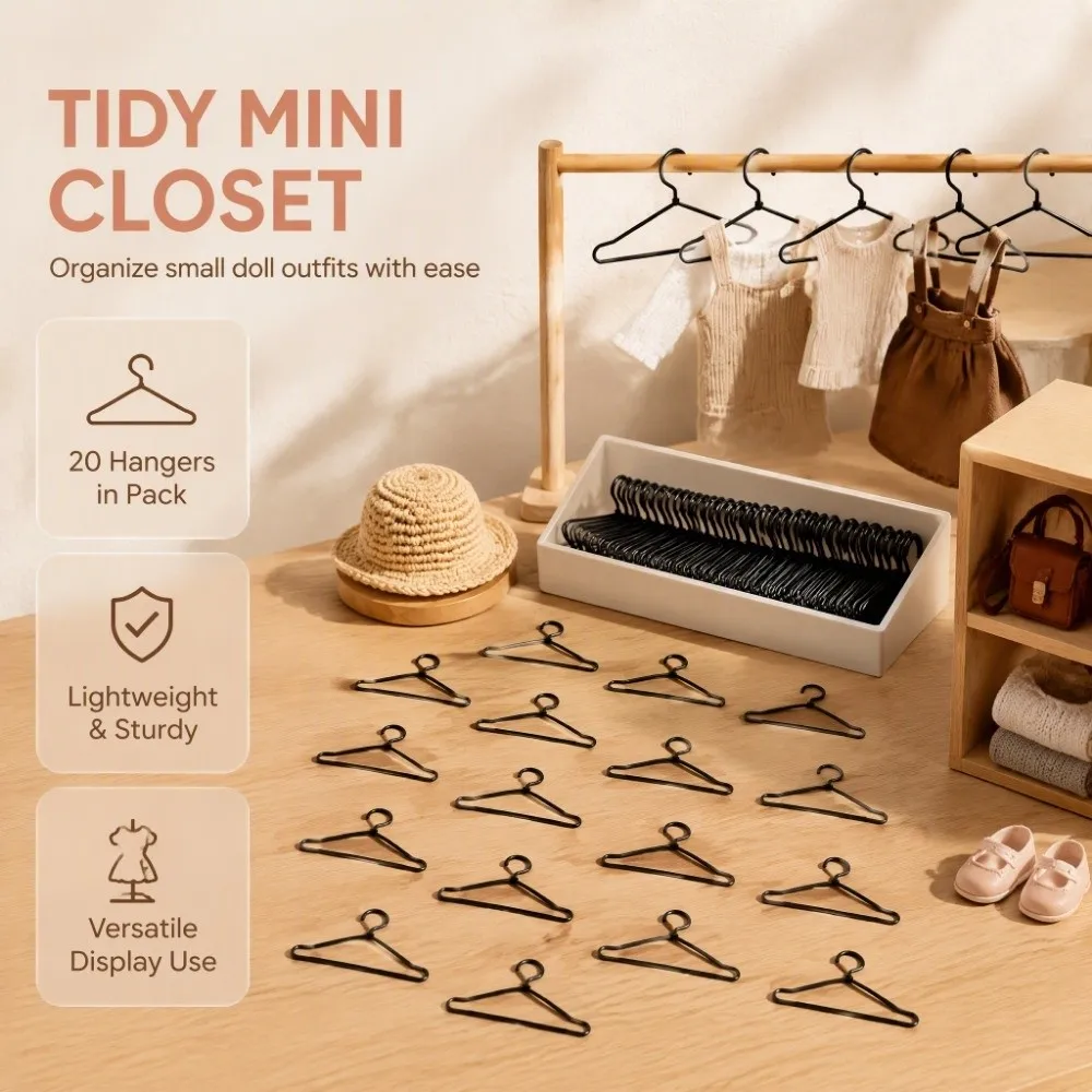 20pcs 65mm Size Doll Clothes Hangers Small Size Wire Material Miniature Wire Hangers Iron PET Wire Small Garment Hangers - view 3