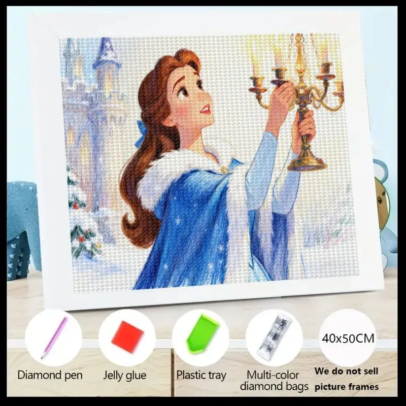 

1 шт., набор для алмазной живописи «сделай сам», 5D Full Drill, принцесса Белль, «Красавица и чудовище» Диснея, очаровательный зимний замок, сцена с Cande