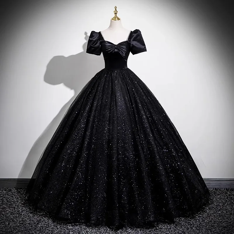 Customized Black Ball Gown Quinceanera Dresses Tulle Prom Birthday Party Gowns Evening Formal Occasion Vestido De Noche