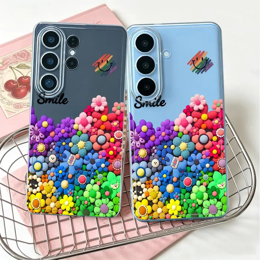 Colorful Flower Case for Samsung Galaxy S26 Ultra S23Ultra S21 S23 Ultra S20 Plus S24 S22 FE S25 Edge Note 20 Ultra 10 Phone