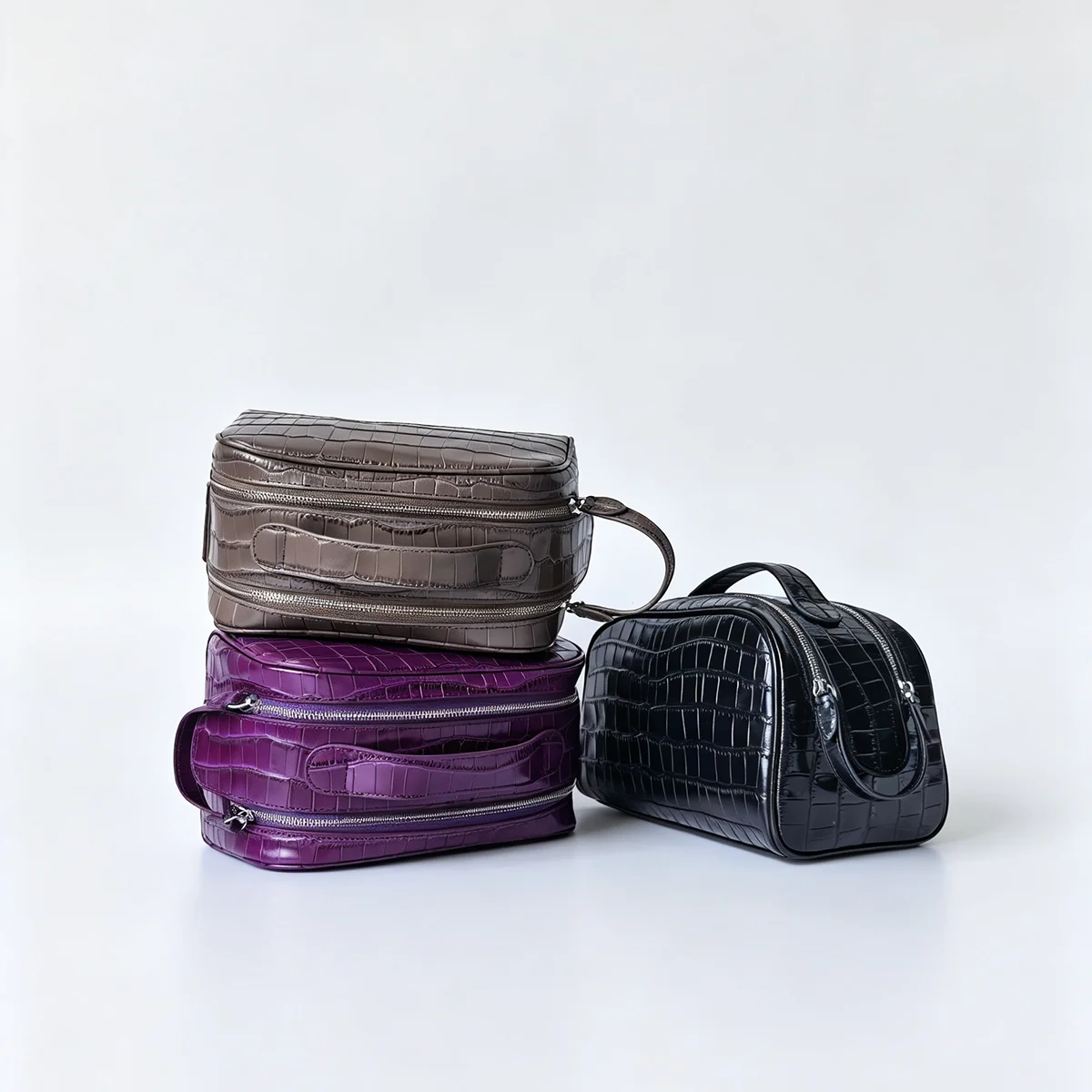 Echtleder-Kosmetiktasche mit Krokodil-Textur, Reise-Kosmetikbeutel, große Kapazität, Unisex-Organizer, mehrere Farben zur Auswahl. – Detail 5