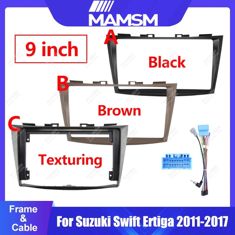 MAMSM For Suzuki Swift Ertiga 2011 to 2017 Model Specific 9 Inch Car Stereo Dashboard Frame Kit with Complete Wiring Harness Set