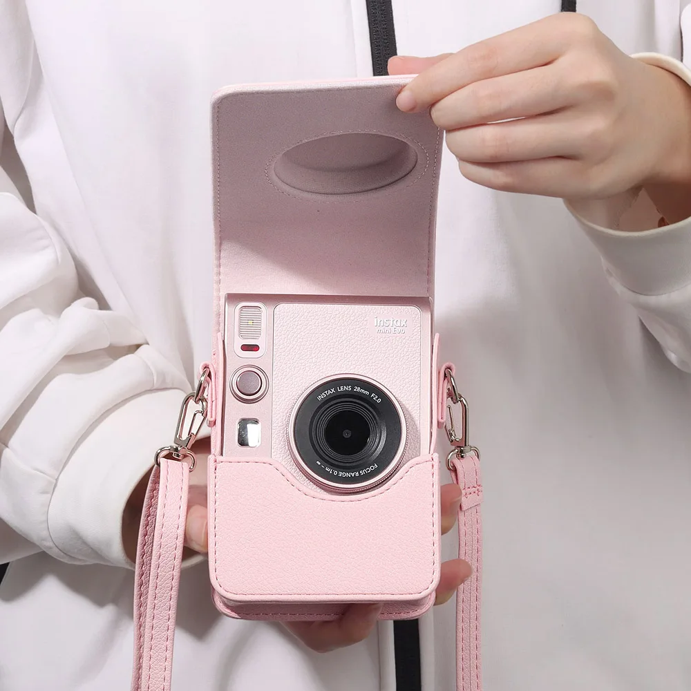 With Shoulder Strap Instant Camera Accessories For Fujifilm Instax Mini EVO Camera Case Compact Waterproof Pink PU Leather Bag