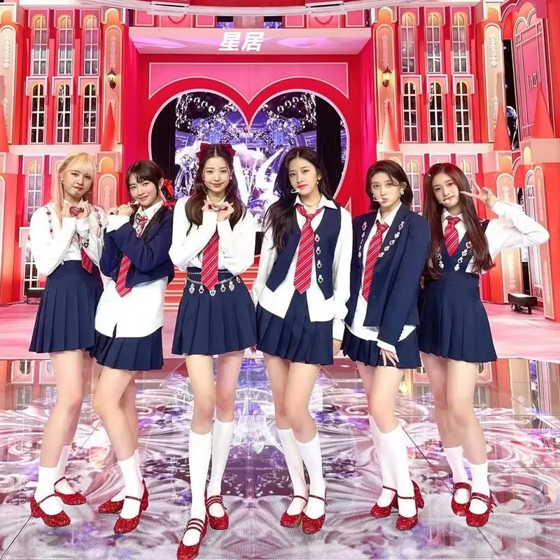 

Костюм для выступлений Xing Ju Kpop: платье-слинг для джазовых танцев, одежда для женских групп, сценический наряд, рейв-костюм, рубашка, плиссированная юбка