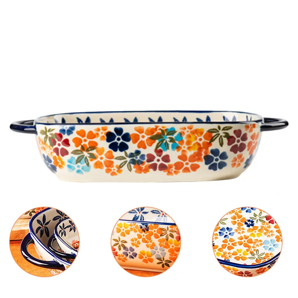 

Binaural Baking Dish Ceramic Bakeware Lightweight Kitchen Accessory Food Storage Plate Oven Microwave Safe Rice Tray