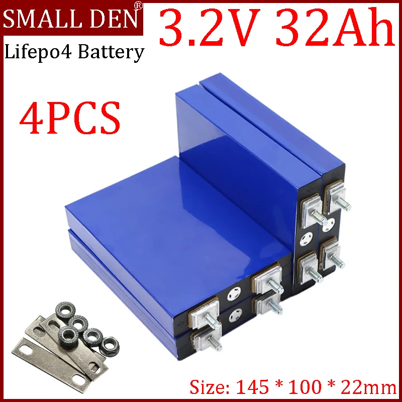 

4PCS 3.2V 32Ah LiFePO4 Battery Pack Phosphate 3C 5C Discharge 32000mAh 12.8V Motorcycle Car Motor Batteries Modification Stud