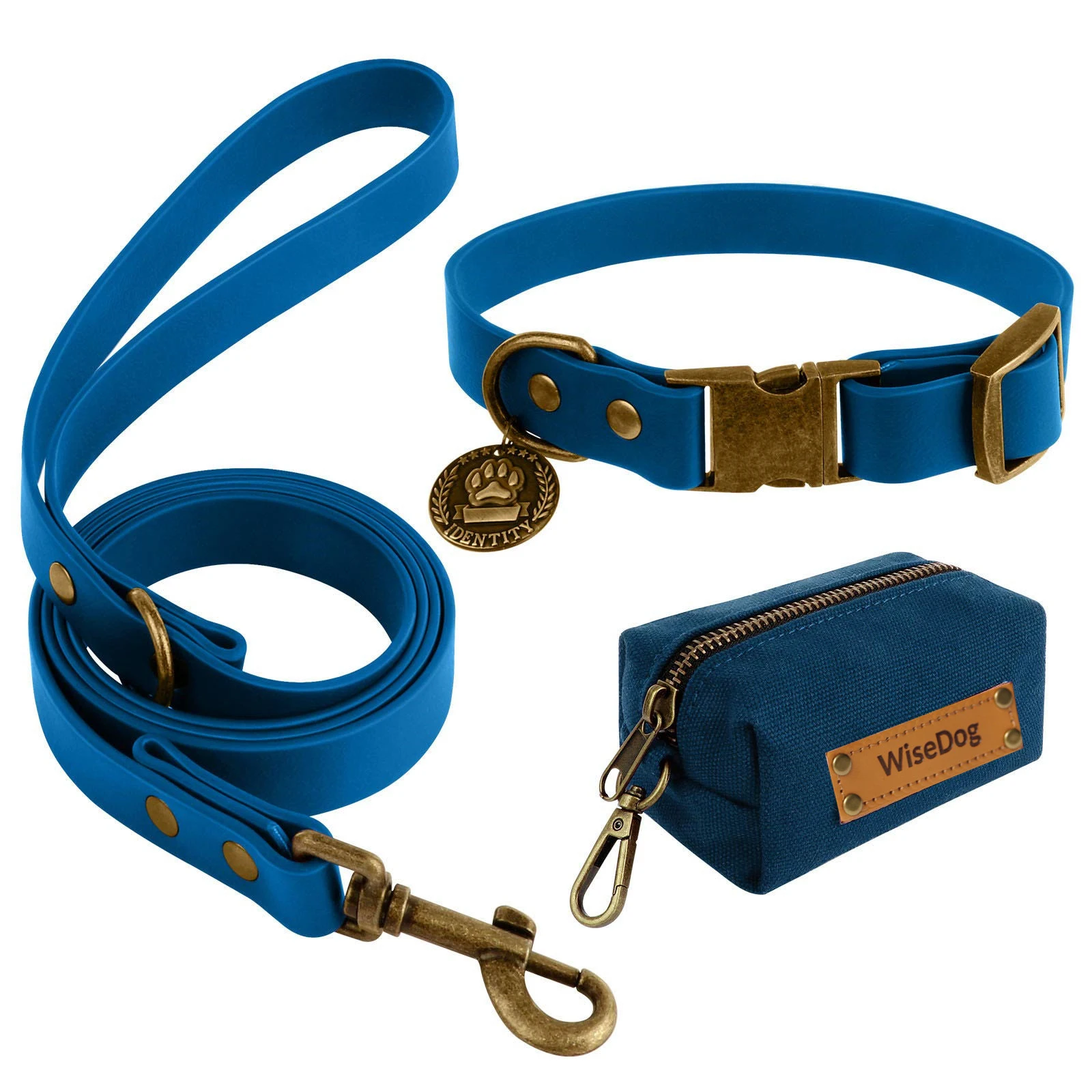 

3-piece set Vintage style dog leash and collar set Dog Poop Bags Carrier Waterproof pvc dog collar