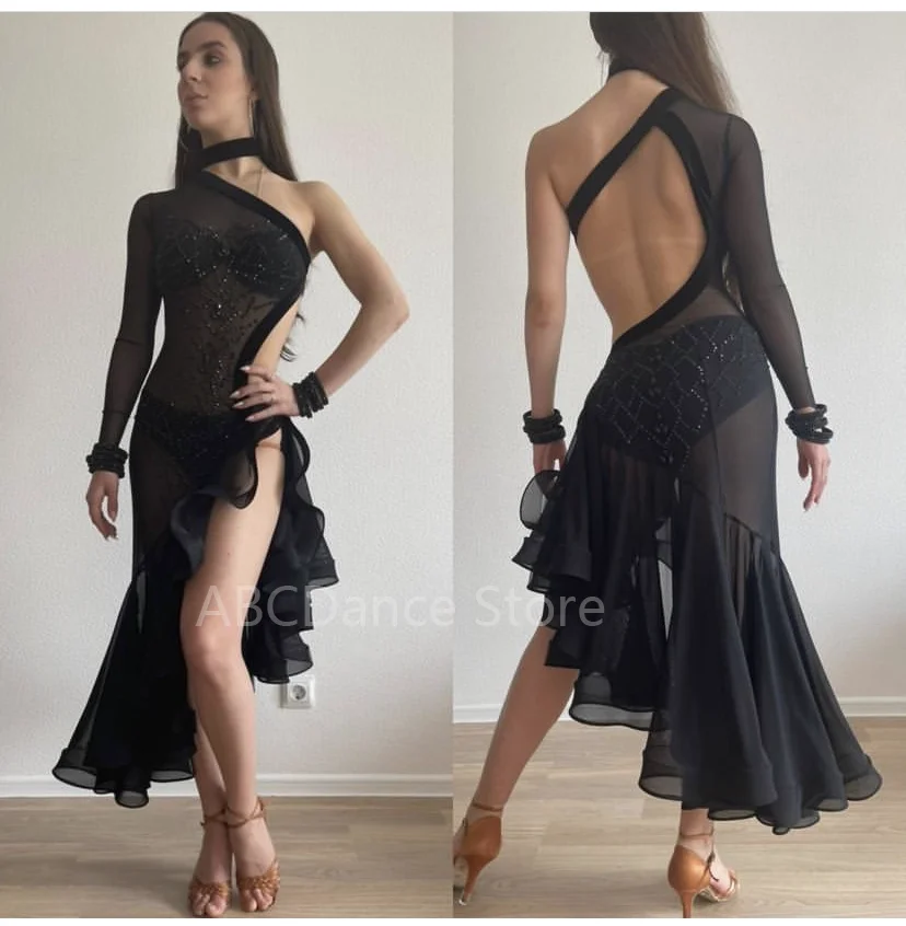 Women Ballroom Salsa Rhythm Latin Rumba Dance Dress US 10 UK 12 New Latin dance competition dress