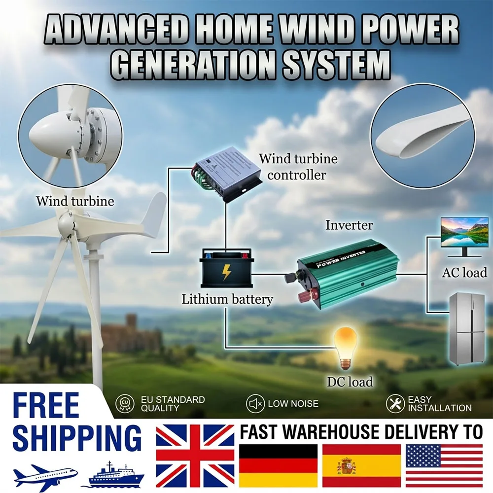 Free Energy 1000W 2000W 3000W Wind Turbine Generators 12V 24V 48V with MPPT Charge Controller for Windmill Power System Home Use